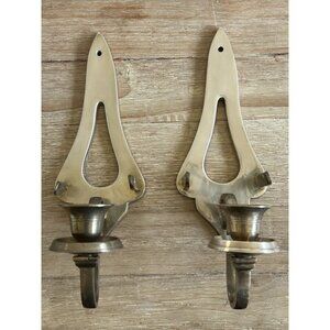 Vintage Set PWF India Brass Metalware Wall Sconce Taper Candleholders 11" Tall